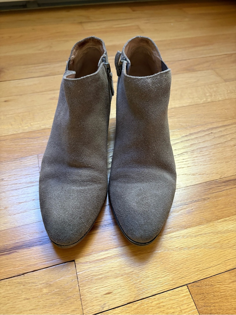 Caslon Gray Taupe Suede Ankle Booties with Side Zip